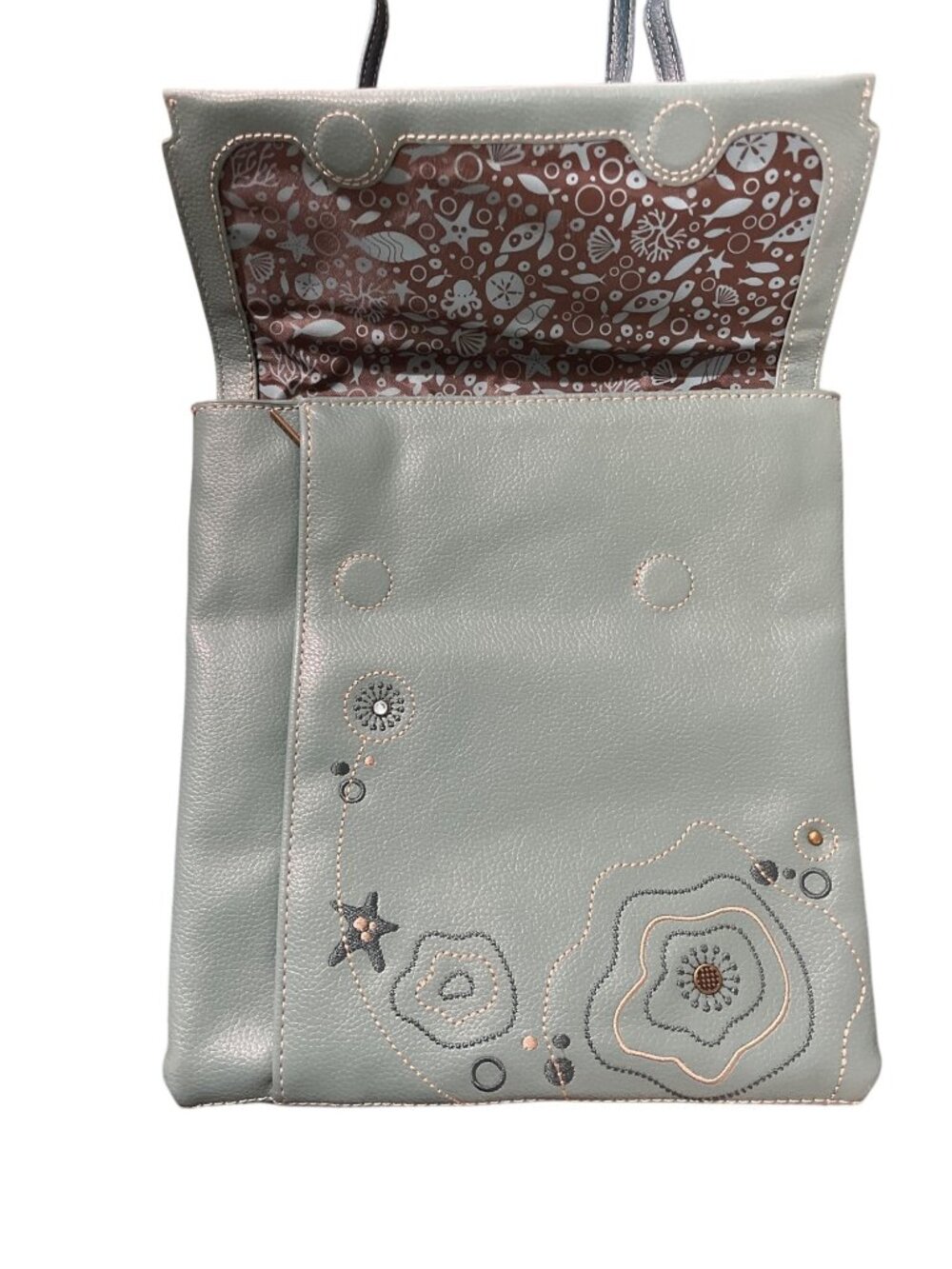 Chala Sea Turtle Faux Leather Crossbody Bag Criss Messenger Bag RFID Teal NEW - Picture 11 of 11